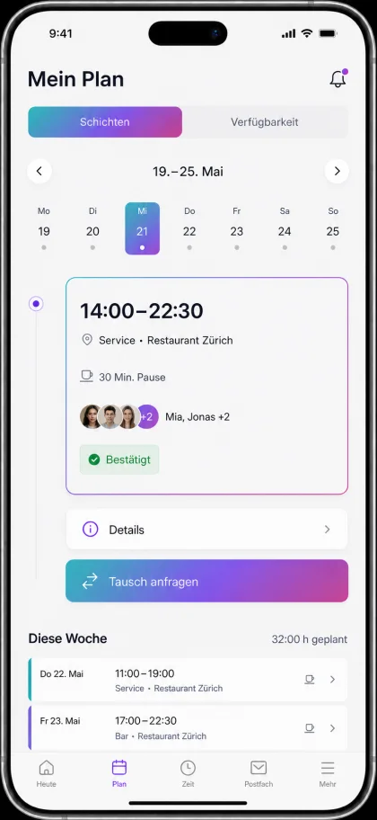 Konzeptansicht der Plan-Ansicht von Swiftli Smart Companion auf einem iPhone